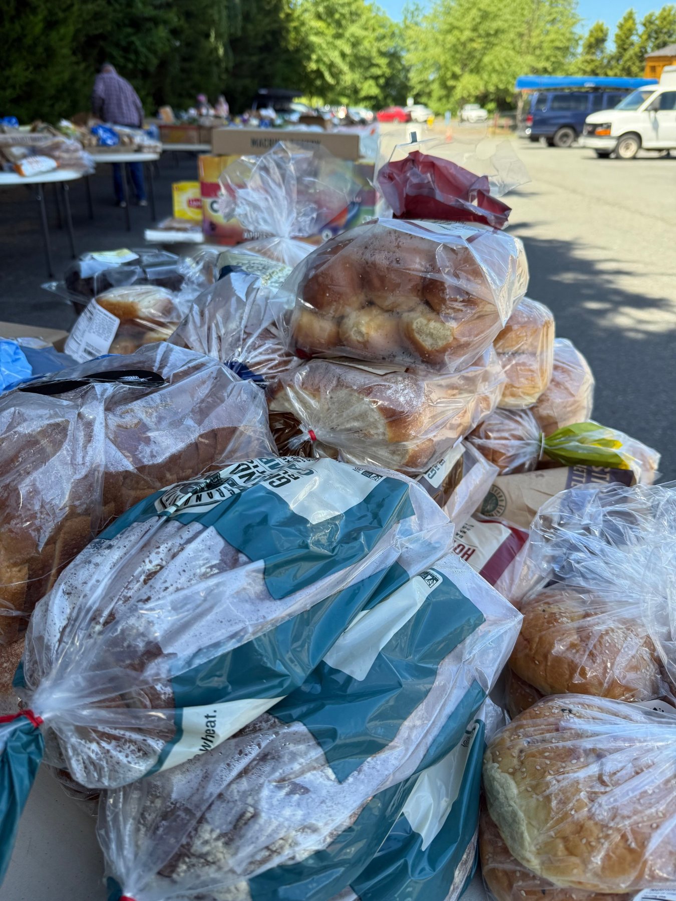 Bread and baked goods ready for the Hope Church food distribution