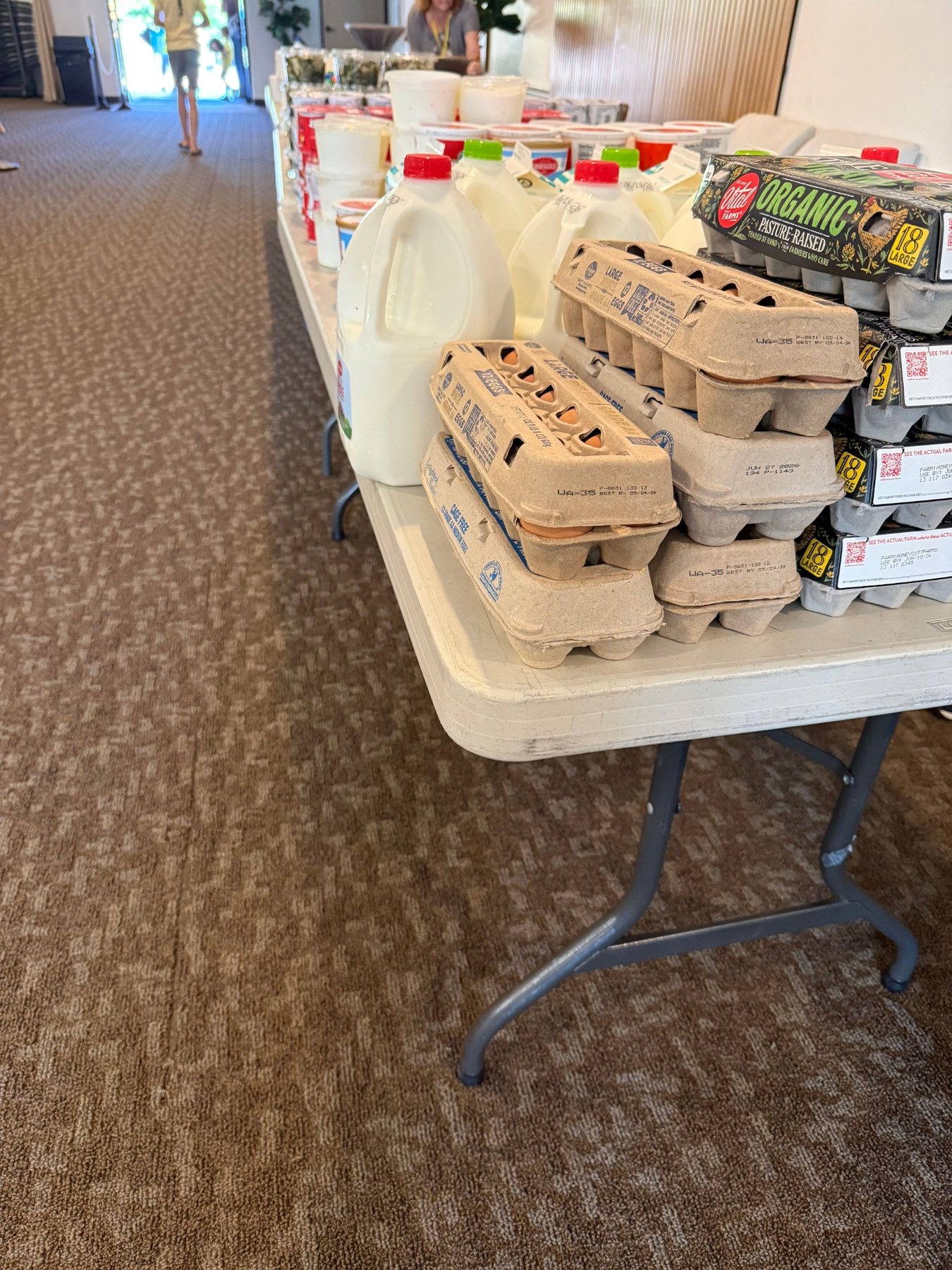 Milk and eggs ready for distribution at Hope Church